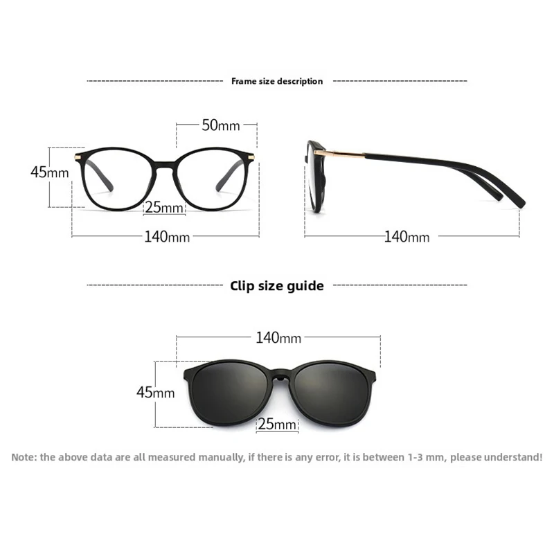 Myopia 6 In 1 Polarized Optical Magnetic Sunglasses Clip On Magnet Prescription Custom Glasses Frame -0.5 TO -6.0 Plastic Metal