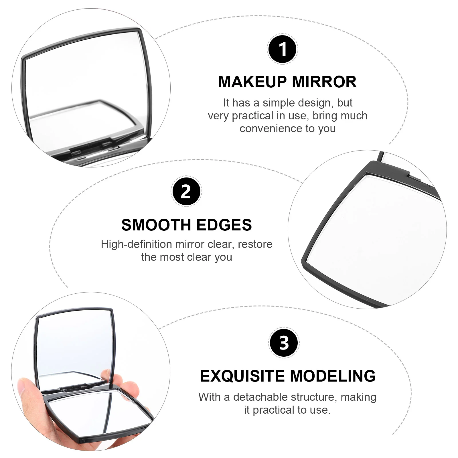 Specchio per trucco da 3 pezzi Specchi portatili pieghevoli da viaggio Mini bifacciale per il viaggio