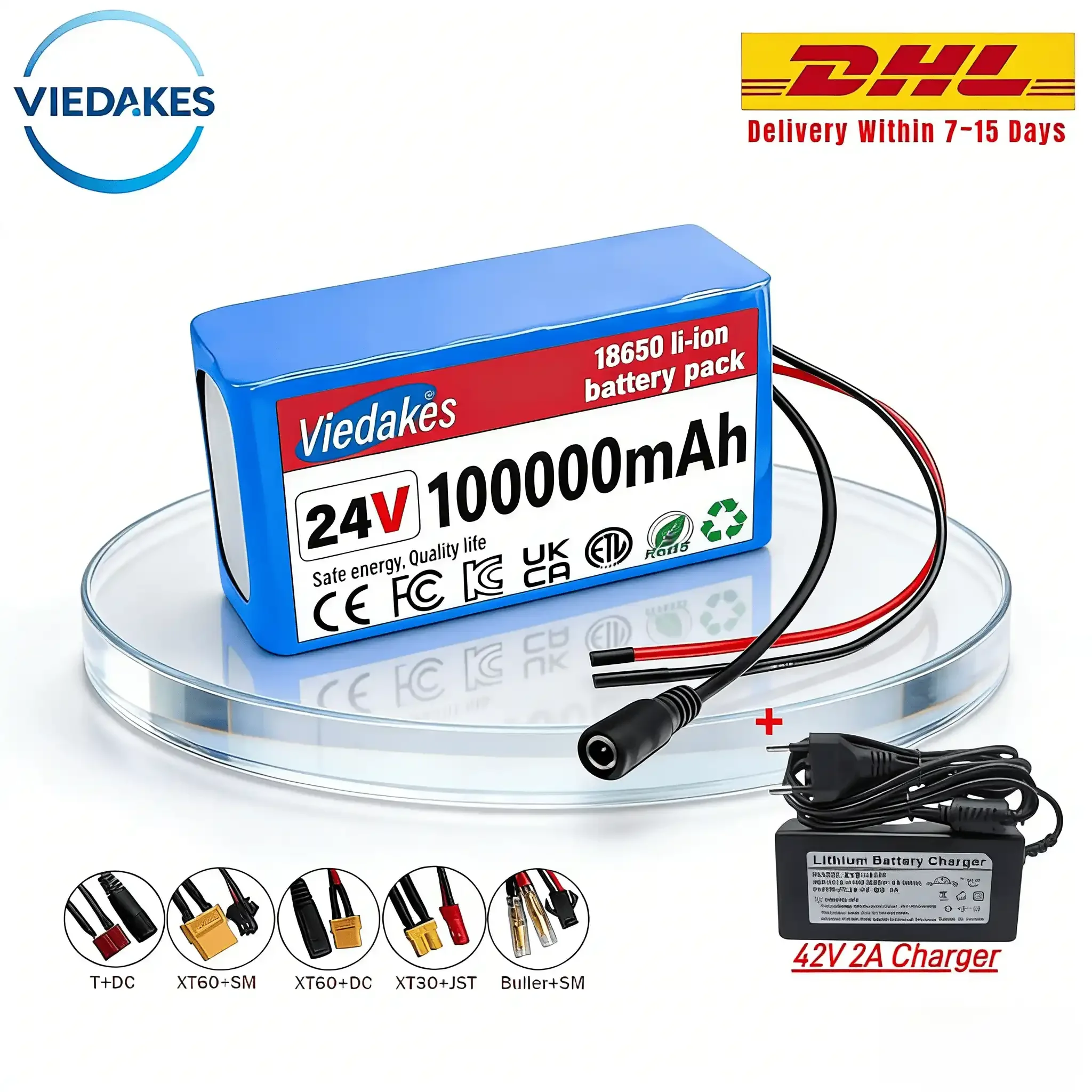 

VIEDAKES 24V 100Ah 7S3P 18650 Аккумулятор With Charger For Kids Toy Cars Lightweight Safe Durable 24V Battery