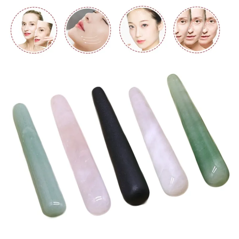 Green Aventurine Jade Stick Gua Sha Scraping Massage Tool Pink Rose Jade Massager Wand Acupuncture Therapy Point Treatment