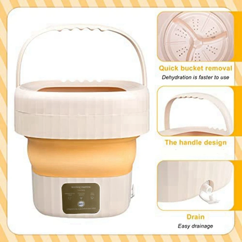 Mini Foldable Washing Machine With Touch Screen And Drainer Basket For Camping, Apartment US Plug