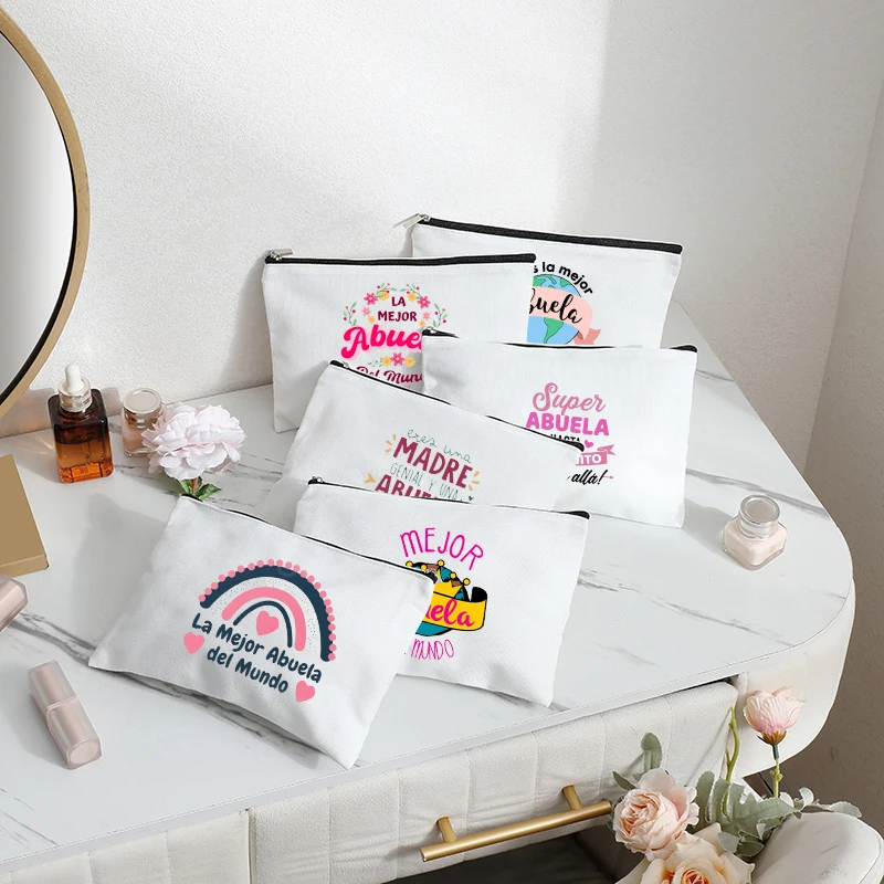 

Spanish Abuela Quote Makeup Bag Vibrant Cosmetic Case with Heart Ribbon Design Perfect for Mother’s Day & Grandma Appreciation