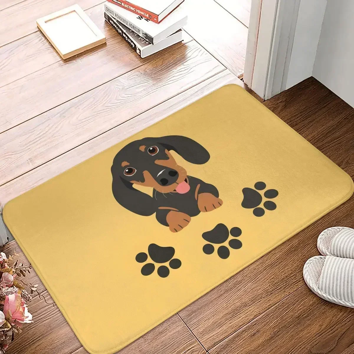 Non-slip Doormat Dachshund Sausage Dog And Paw Living Room Bedroom Mat Welcome Carpet  Pattern Decor