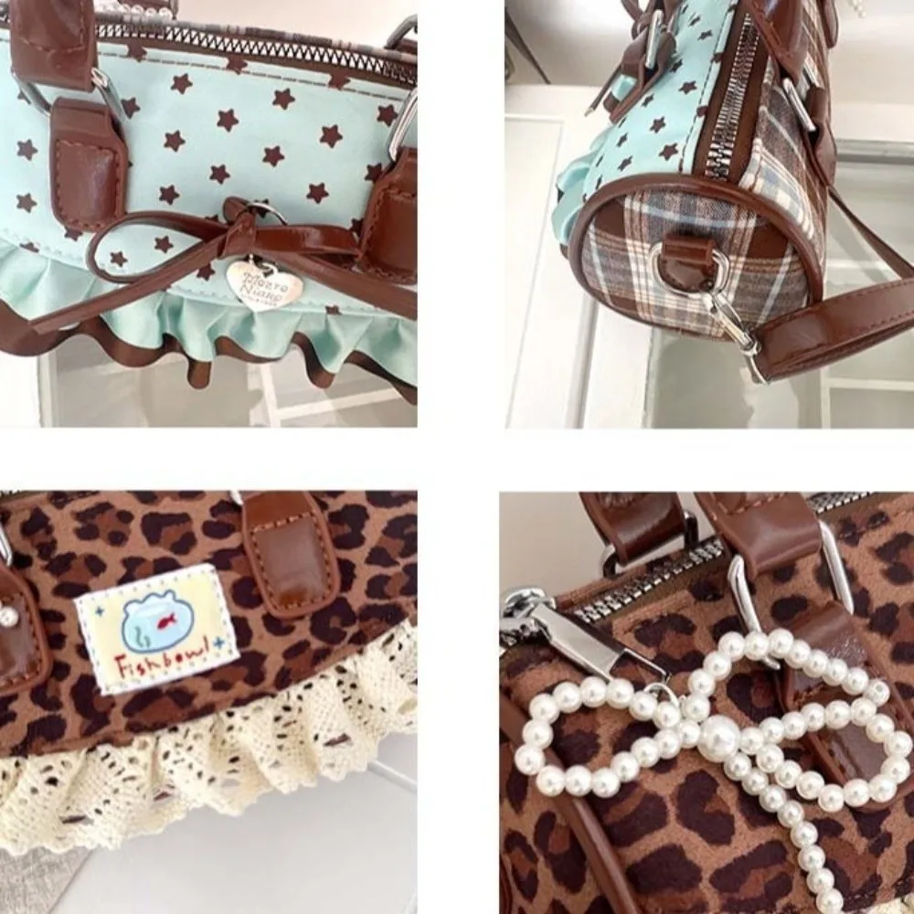 

Casual Sweet Bow Lolita Crossbody Bag Lace Trim Polka Dot Design Pillow Handbag Chic Ruffle Shoulder Tote Bag Children