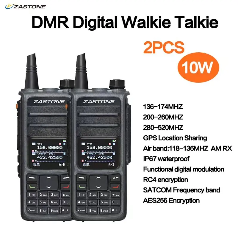 2PCS ZASTONE UV008 DMR Walkie Talkie Digita Two Way Radio Dual band 136-174MHZ 350-480MHZ 10W Dual time slot Walkie-talkie