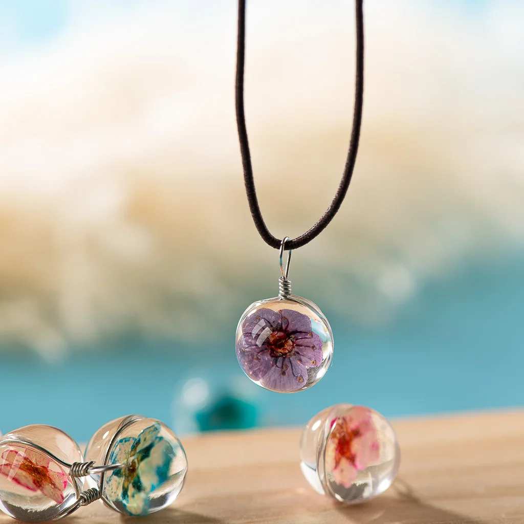 12#5pcs Iron Wire Natural Dried Flower with Glass Bead Glass Beads For DIY Earrings Bracelet Choker Jewelry Making Beads #7374