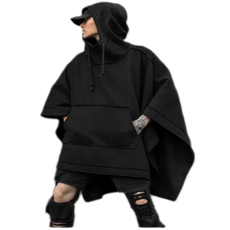 Men\'s Personality Cape Cape Long Bat Sleeve Coat Cape Hoodie Short Front Long Back