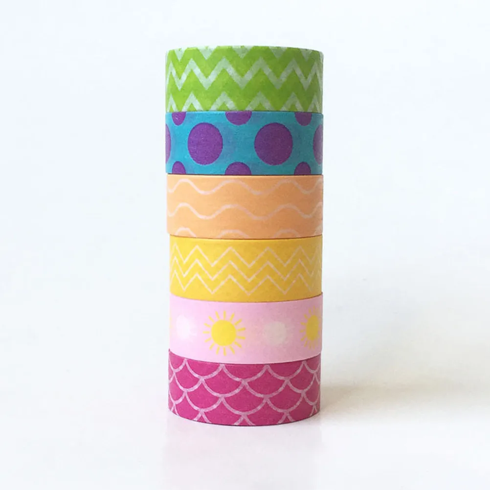 

6 Rolls Rainbow Sticker Washi Paper Tape Unique Decoration Tape for DIY Gift Wrapping Photo Albums Scrapbooks Creative Crafting