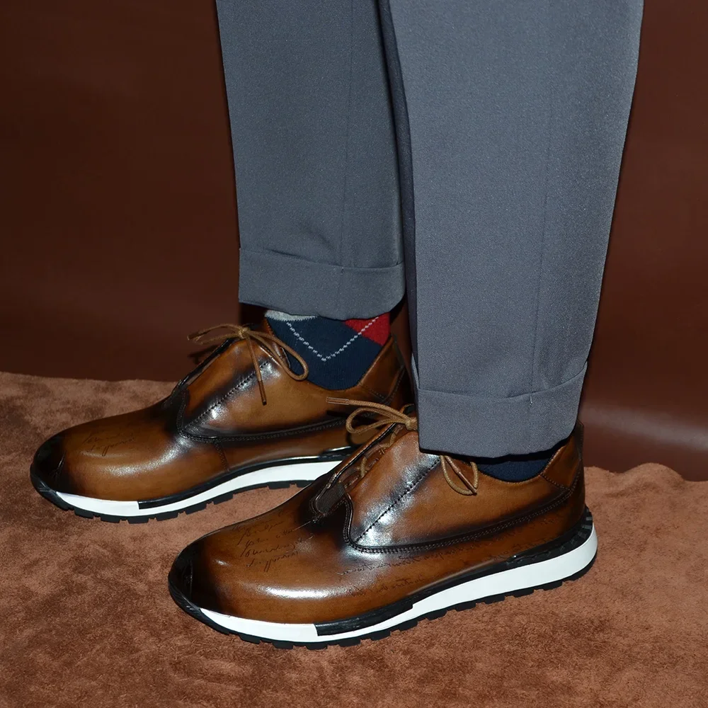 Chaussures de sport décontractées pour hommes, marque classique de styliste, en cuir véritable, à lacets, chaussures d'extérieur de base, Oxfords plats quotidiens