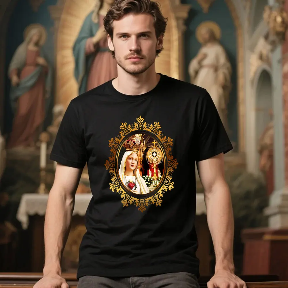 Unsere Liebe Frau von Fatima Rosenkranz Gebet Heilige Heilige Maria Katholisches T-Shirt Sommer Kurzarm Unisex Kann in Casual T-Shirt Tops glauben