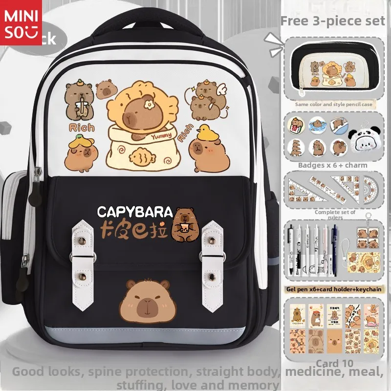 Zaino scolastico Miniso Capybara, grande zaino per animali carini, borsa ergonomica per bambini per ragazzi e ragazze