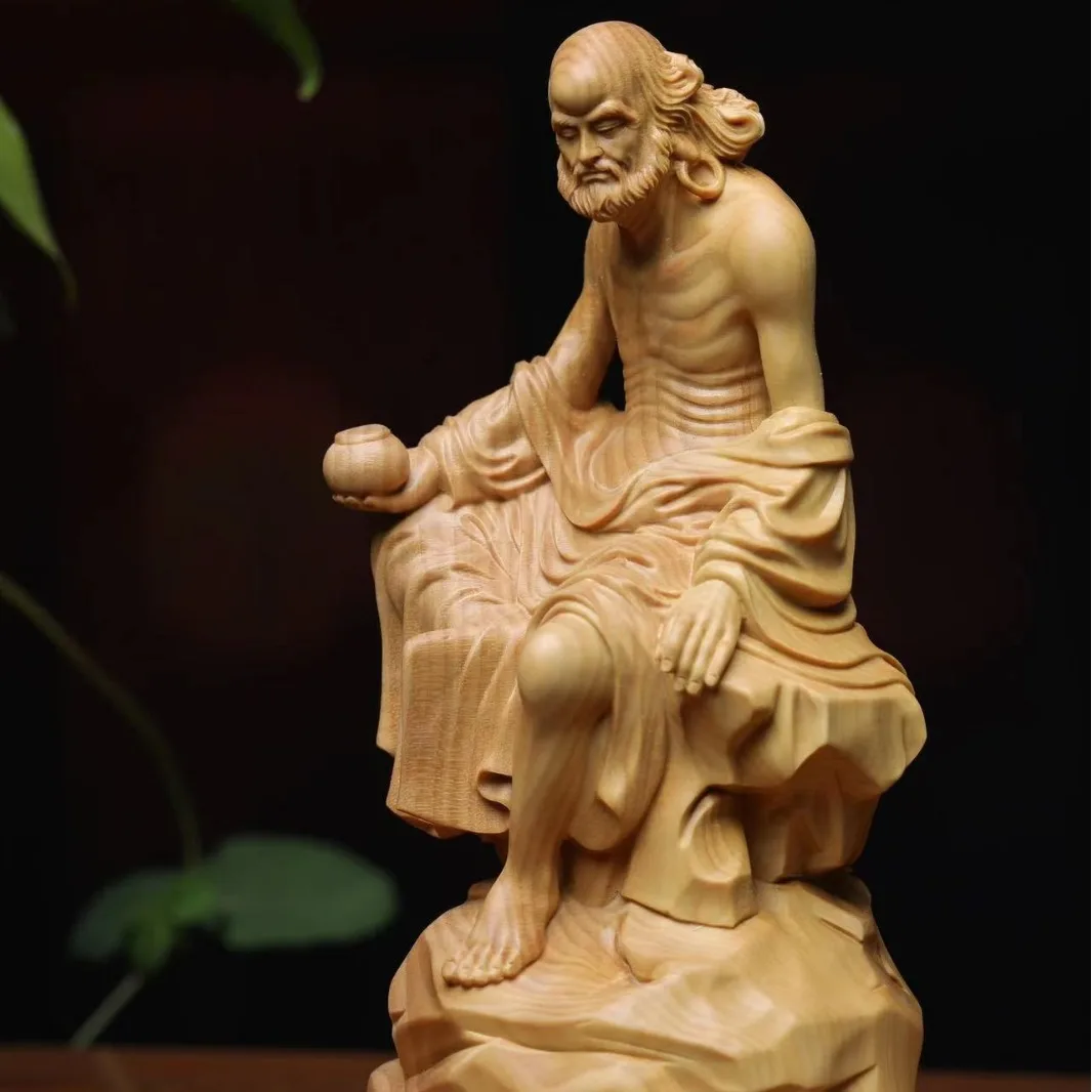 Small leaf boxwood carving enlightenment Dharma grandfather ornament solid wood cultural play home Zen root carving