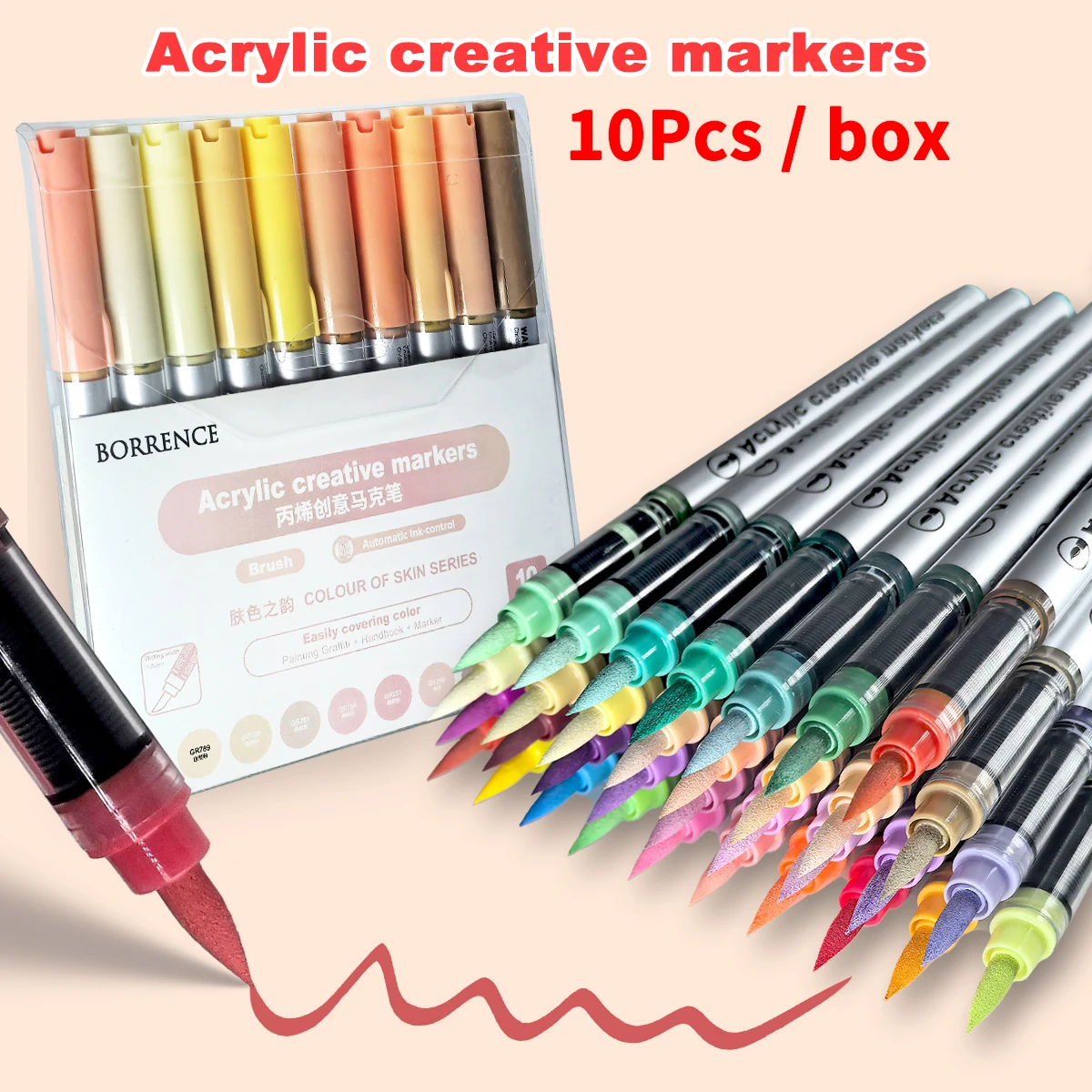 

Acrylic Marker Pen 10Colors/Set Brush Tip Acrylic Paint Markers Pens DIY Graffiti Fabric Canvas Rock Glass Paper DIY Art Markers