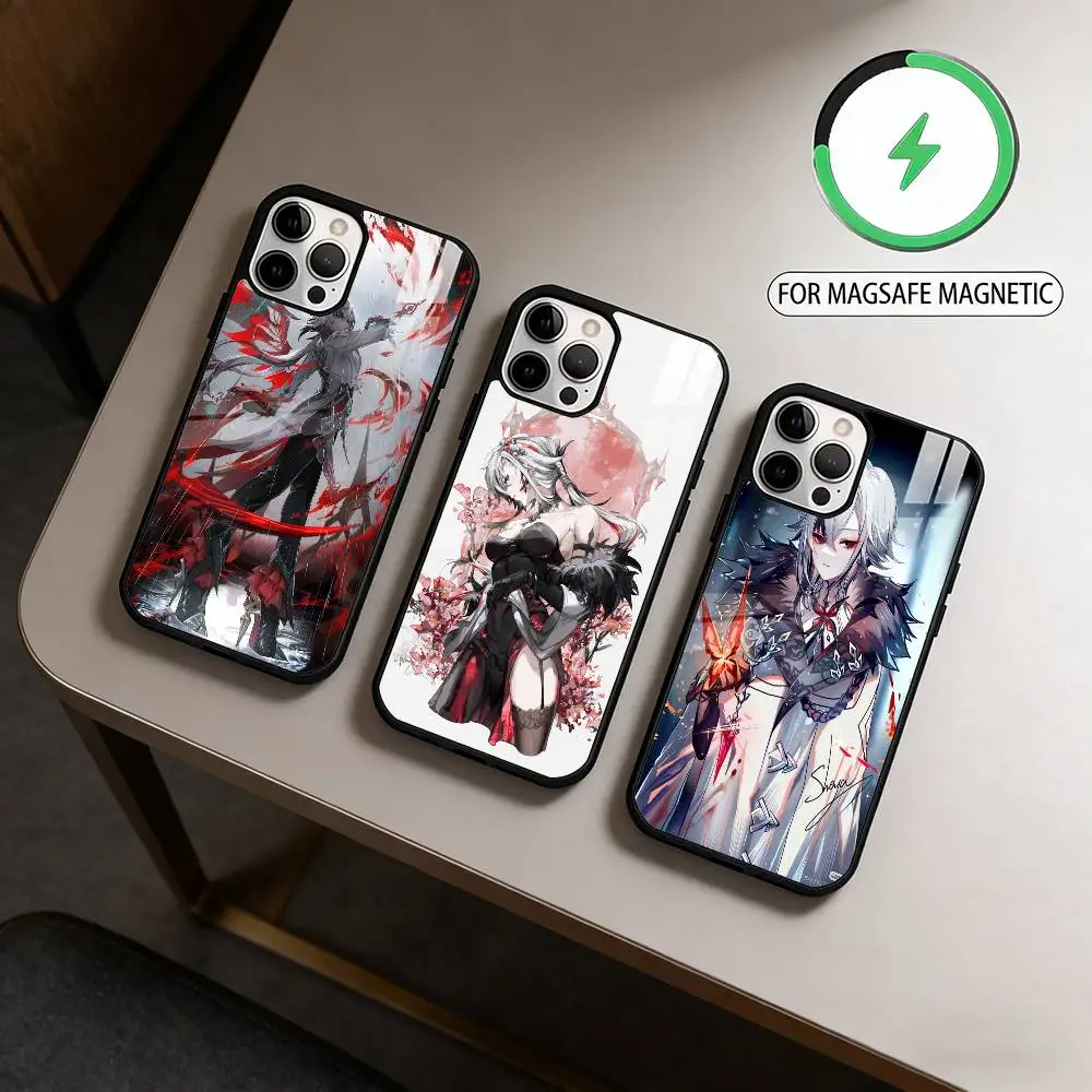

G-Genshin Arlecchino Impact Magnetic For Magsafe Wireless Charging Phone Case For iPhone17,16,15,14,13,12,11 Plus,Pro Max