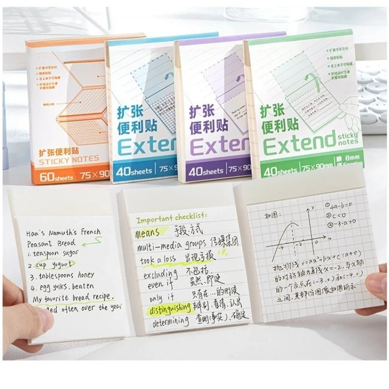 40 Sheet Foldable Expandable Sticky Notes Lined Grid Memo Pad for Students Office School Marking Supplies
