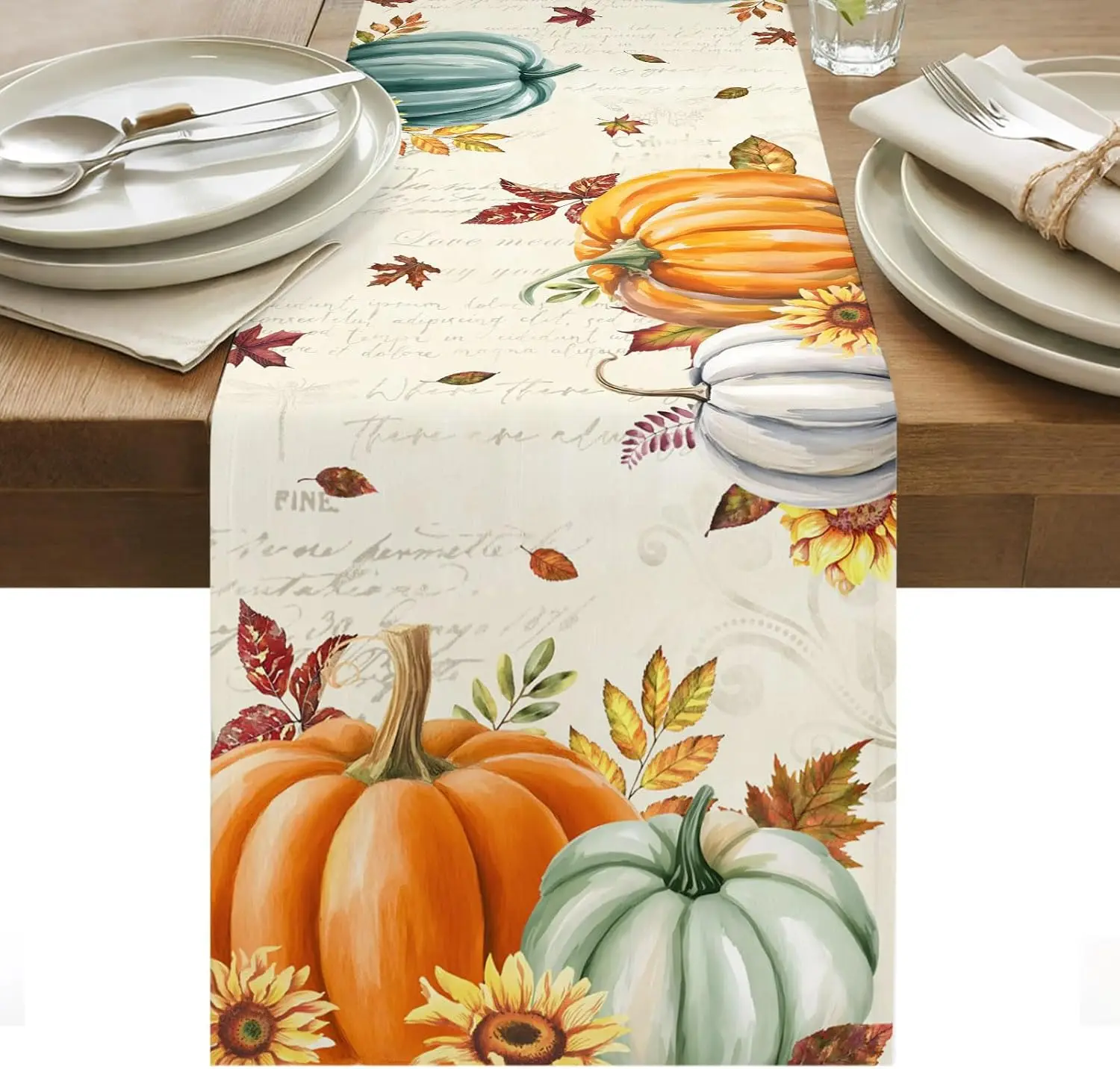 Fall Pumpkin Maple Leaf Linen Table Runner Holiday Party Decor Washable Farmhouse Kitchen Dining Table Runner Autumn Decorations