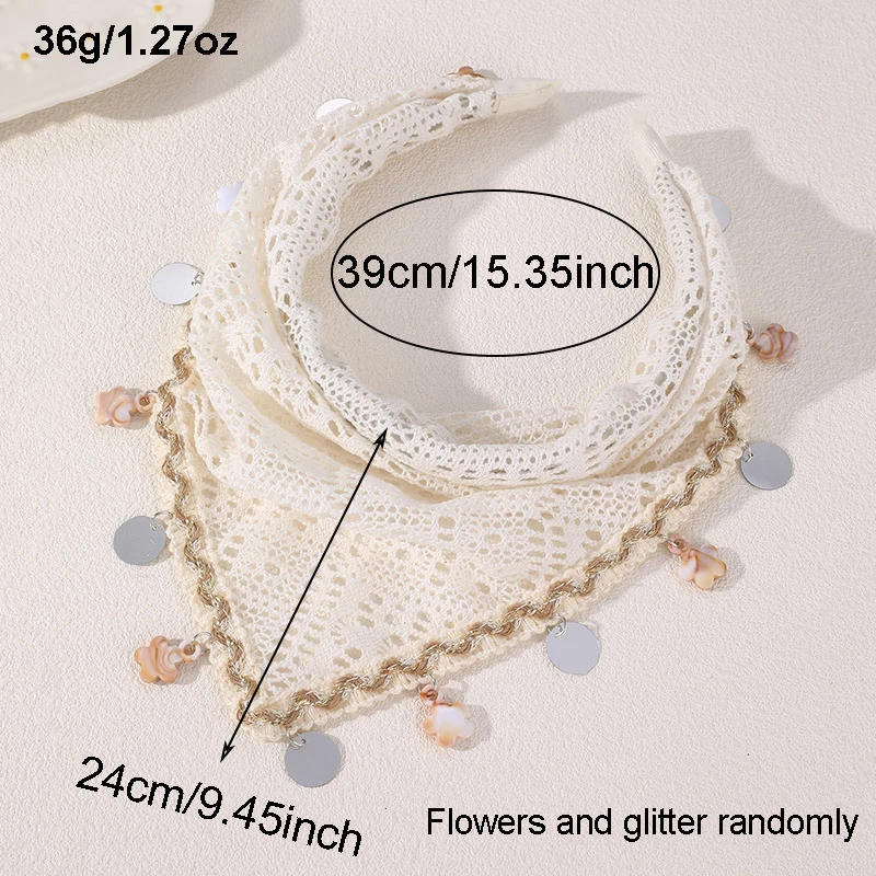 1/2pcs French Vintage Hollow Flower Headband – Lace Floral Hair Wrap for Boho Style. - view 6