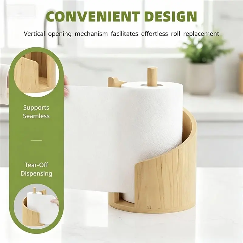 ABMH-Wooden Desktop Paper Towel Holder Decorative Tissue Roll Organizer Desktop Paper Towel Holder Wooden Tissue Holder