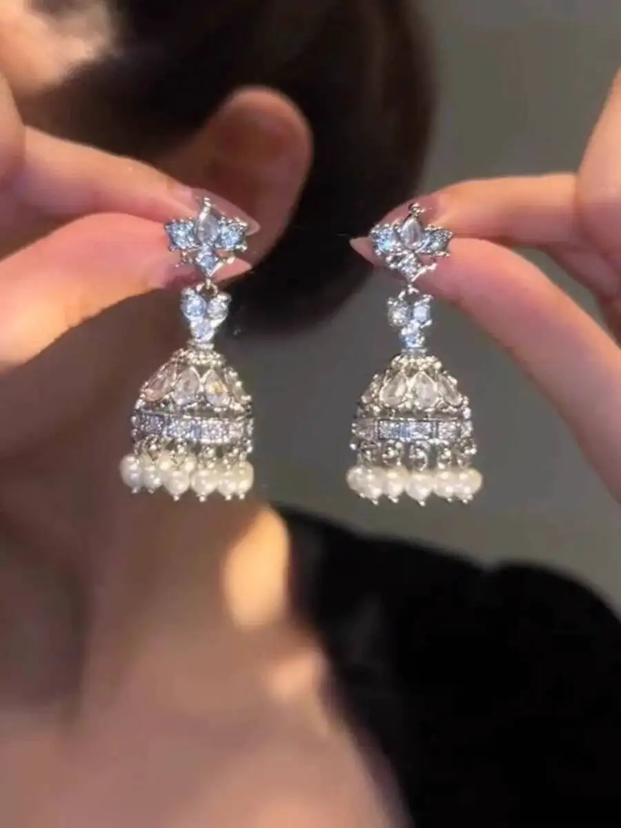 Indian Exaggerated Birdcage Earrings Fashion Annual Meeting Luxurious Lantern Zircon Tassel Wind Chime Bell Earrings Banquet