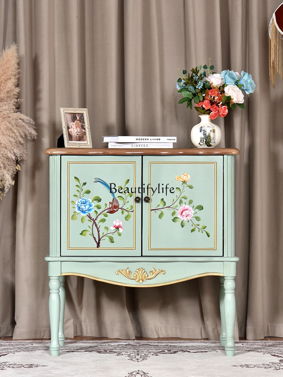 

American Country Hallway Solid Wood Cabinet Storage Organizer Painted Tailstock Living Room Sideboard Cabinet