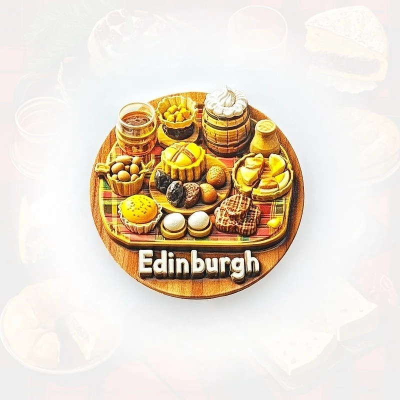 Edinburgh Food Platter Fridge Magnet - 3D Scottish Souvenir Haggis & Shortbread Decor Unique UK Culinary Gift