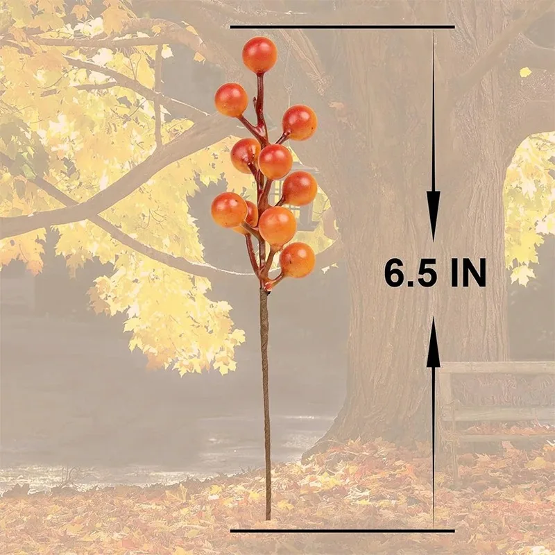 10 Stück Schaumstoff Künstliche Stechpalmenbeeren Orange Beerenzweige für Herbst Thanksgiving Ernte Weihnachtsbaum DIY Home Navidad Dekor – Detail 2
