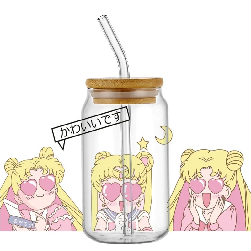 Miniso Japanese Anime Cup Stickers UV DTF Cup Wrap Sailor Decal Transfer Sticker for 16oz Libbey Glass Washable DIY Mug Decal