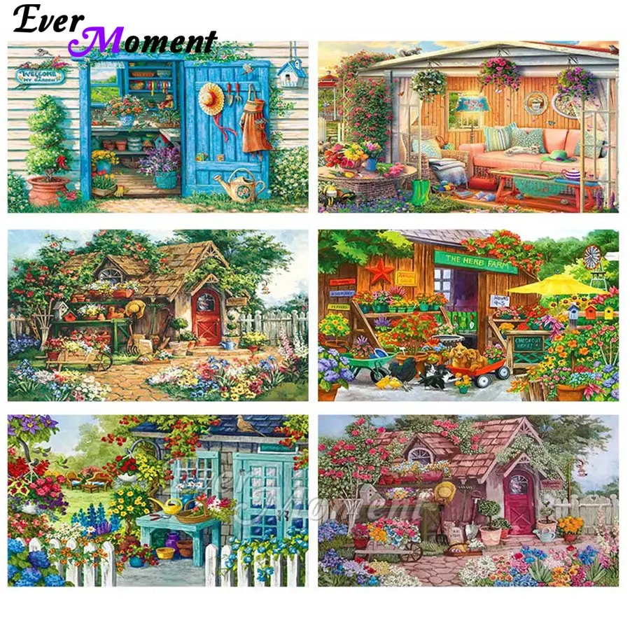

Diamond Painting Landscape Diamond Mosaic Embroidery Beads Sets House and Flowers Handicraft Decoration For Home ASF2878