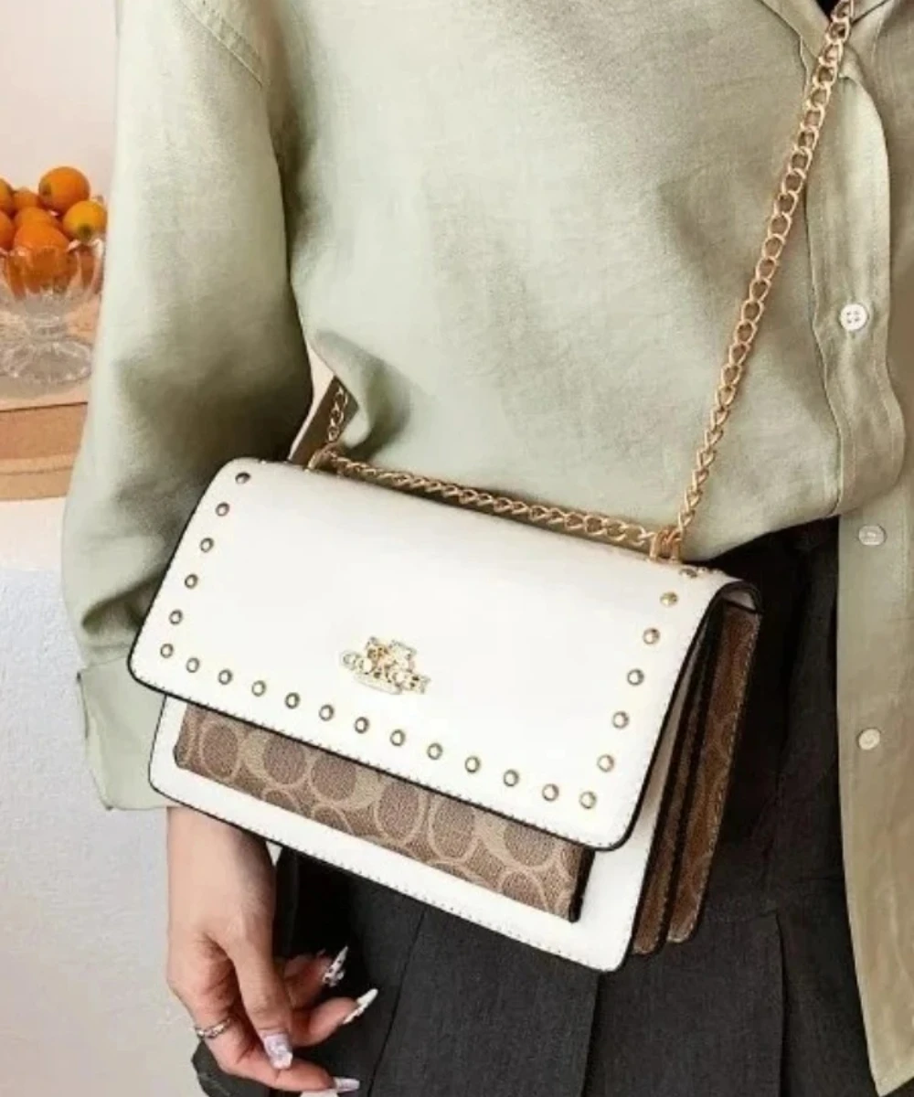 

2025 Mini Square Crossbody Bag for Women Stylish Shoulder Purse with Chain Studs Minimalist Luxury Handbag Versatile Work Casual