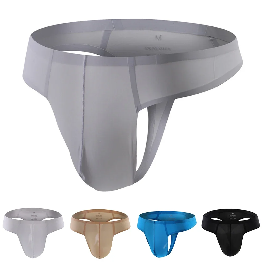 

Sports Fitness Men Ice Silk Soft Thong Comfortable Low Waist U Convex Pouch Underwear Solid Color G-Strings