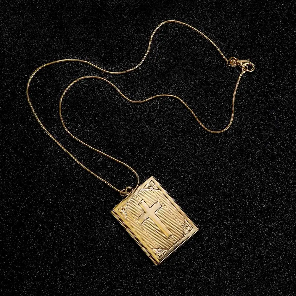 Gifts Charms Christian Women Cross Bible Box Pendant Clothing Accessories Chains Jewelry Necklace