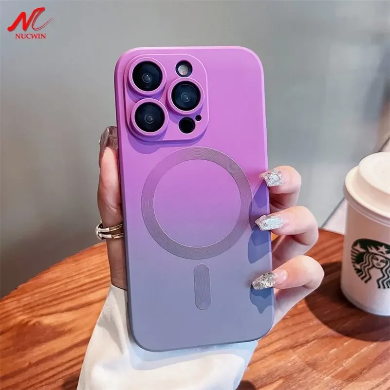 for iPhone 16 Luxury Gradient Color Liquid Silicone Magsafe Magnetic Charging Cover for iPhone 11 12 13 14 15 16 Pro Max Plus