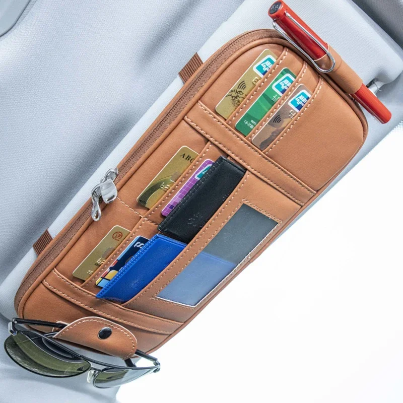 Car Sun Visor Organizer Storage Box Auto Sunglasses Clip Stowing Tidying Bag Bill Pen Card Holder CD DVD Organizer with Zipper