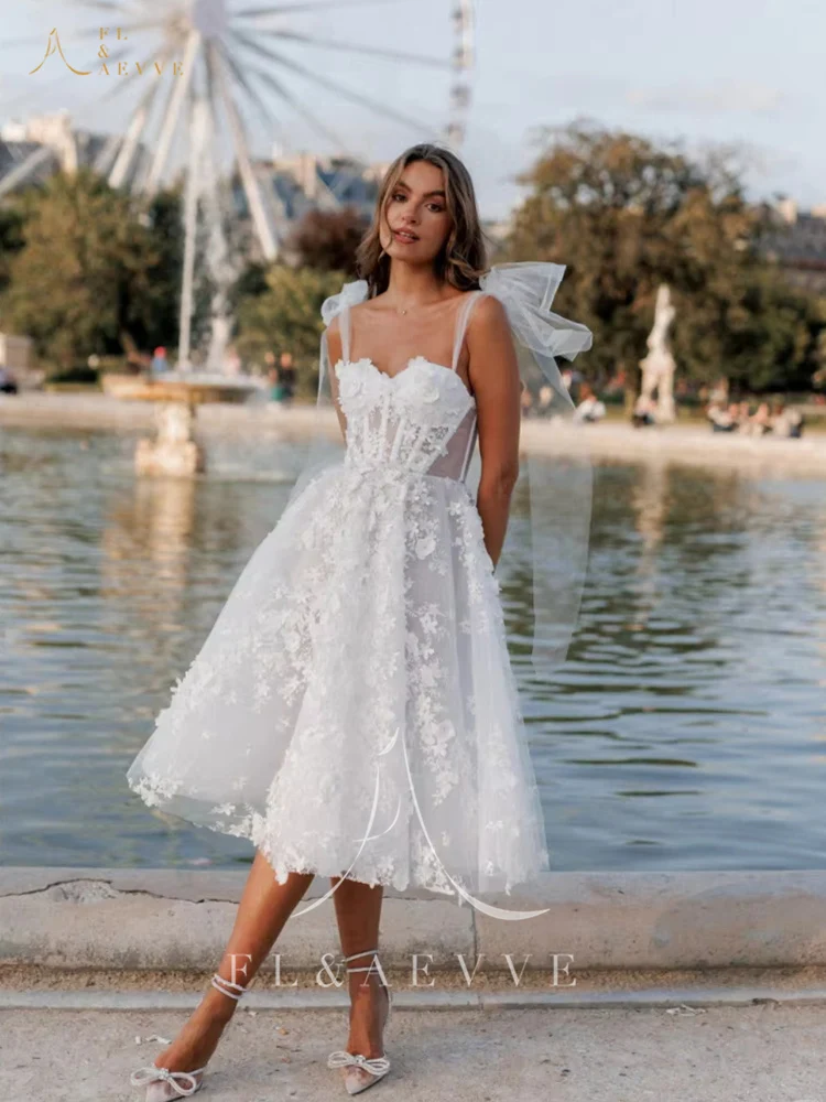 فستان زفاف FL&AEVVE مخصص بأشرطة قصيرة من التل على شكل حرف a على شكل زهور فستان سهرة طويل من vestidos de novia برقبة على شكل قلب مشد