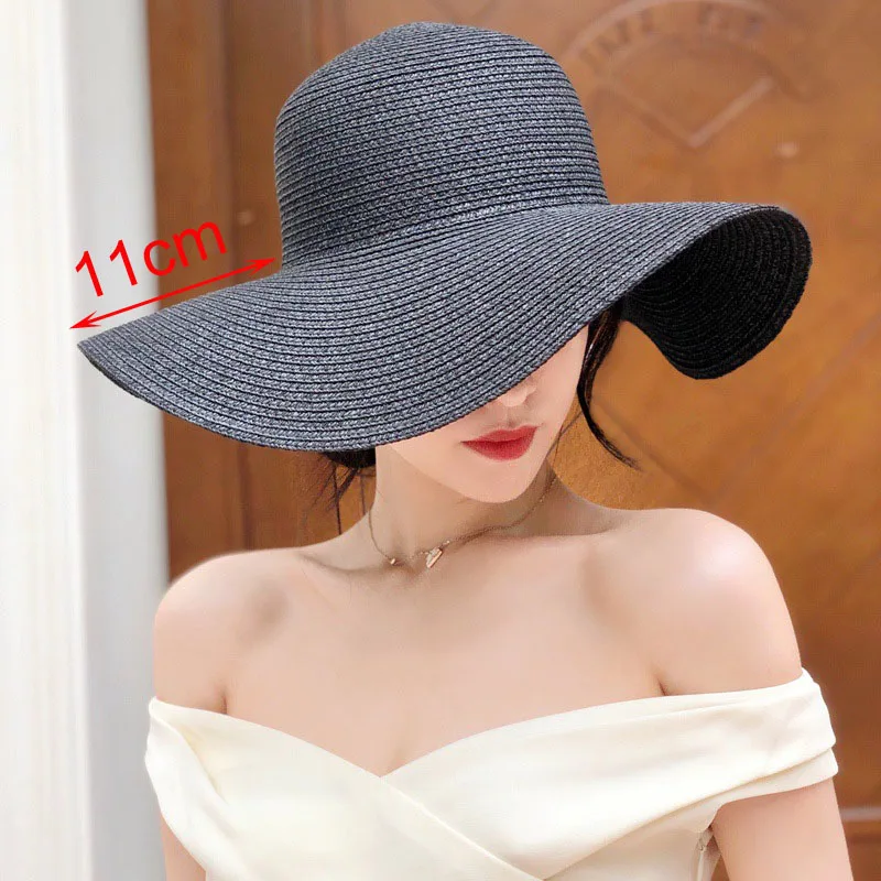 Summer Simple Floppy Sun Hat Women Wide Brim Beach Hat Girls Seaside Travel Foldable Straw Hat Sunscreen UV Protection Lady Cap