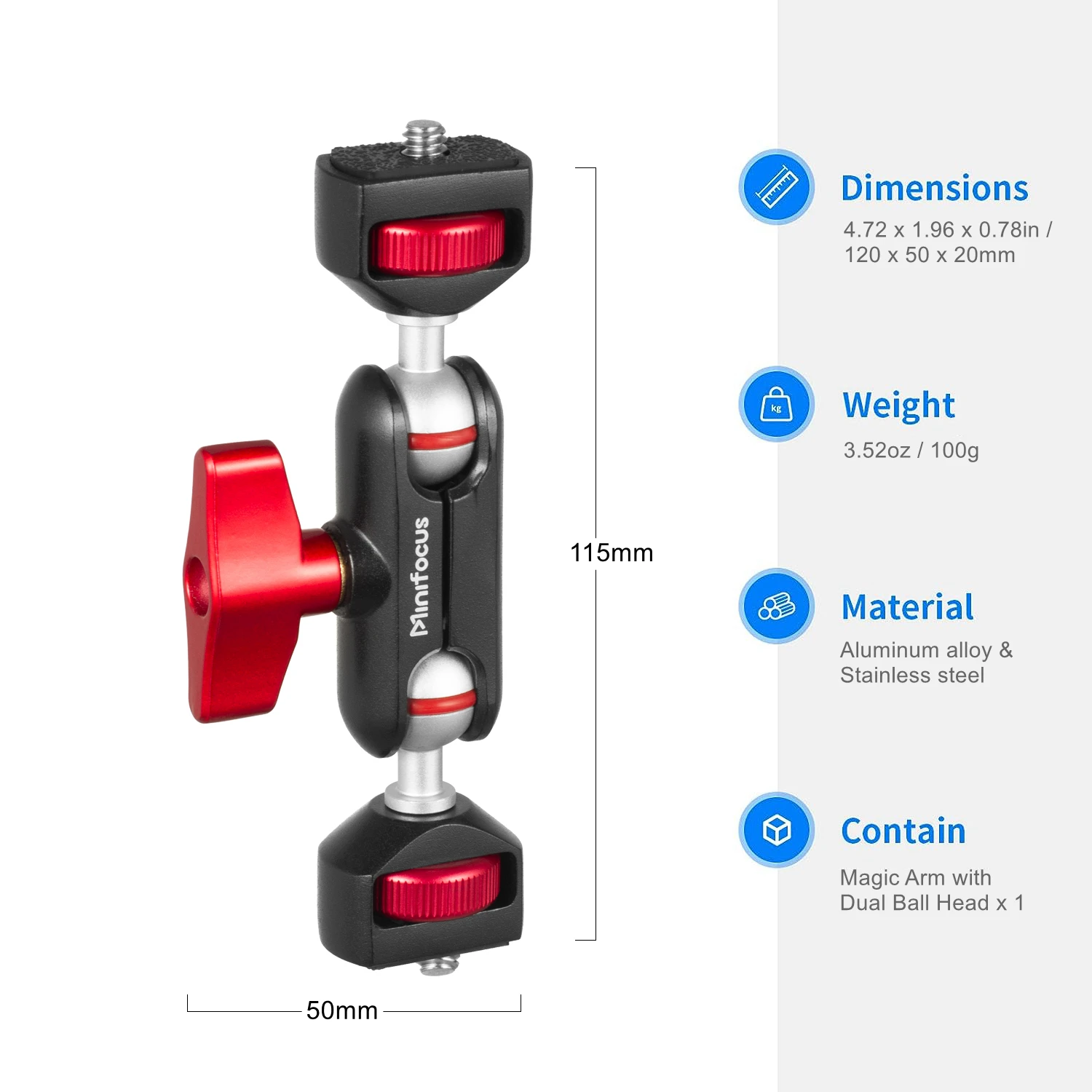 Flexible Articulating Magic Arm with Dual Ball Heads with 1/4\