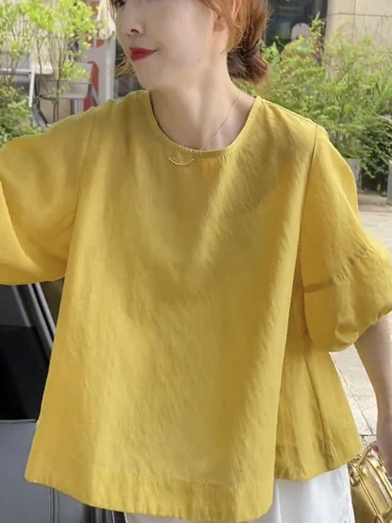 

plus Size Women's Bubble Sve irt Summer Design Five Sve Top Faionable Comfortable Korean Sle Loose Fit Inner Wear