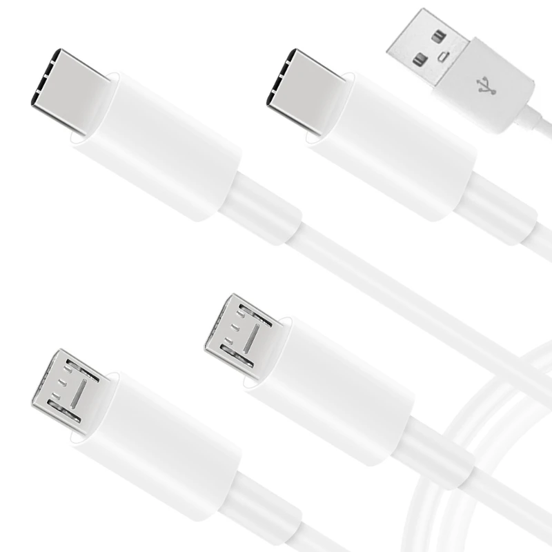 Portable 1 in 4 Out Power Cord Wire USB to 2 Type-C+2 Micro Multi-port Charging Cable Line for Cell Phones Tablets