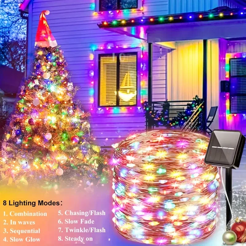 Outdoor Solar Power String Lights LED Solar Fairy Lights Waterproof with 8 Modes for Gardens Trees Parties Wedding Christmas