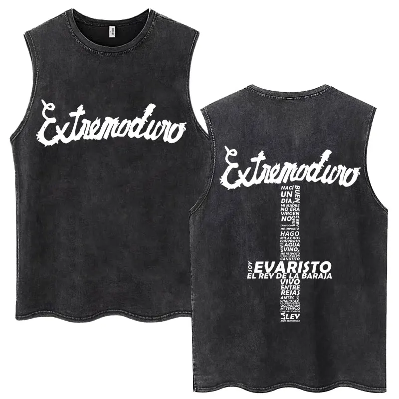 Washed Rock Band Extremoduro Print Tank Tops Men's Vintage Hip Hop Harajuku Pop Music Sleeveless T-Shirt Cotton Oversized Vests
