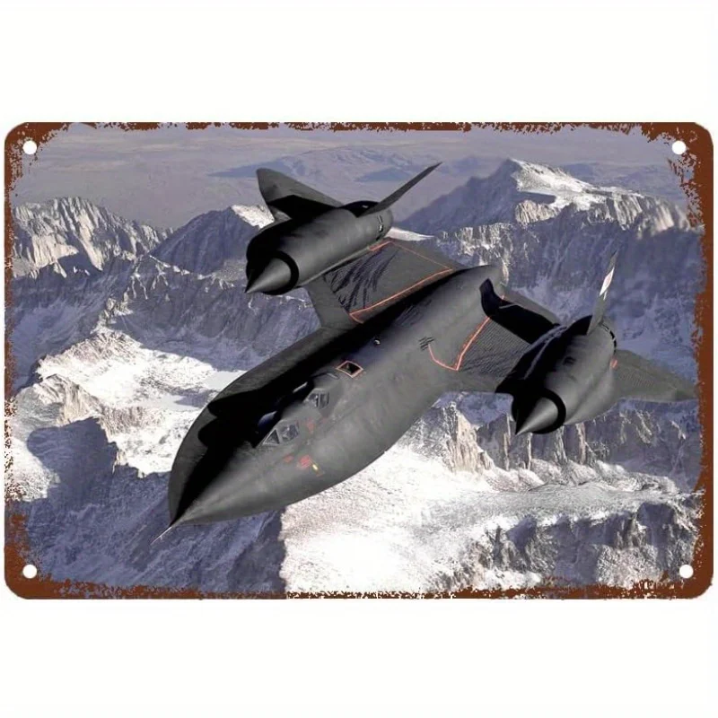 Boho Style Supersonic Aircraft Mach 3 Lockheed Sr 71 Blackbird Decorative Metal Tin Sign - Iron Wall Hanging Art for Bars, Rest