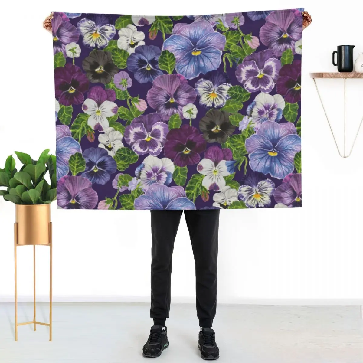 Watercolor pansy flowers - purple mix Throw Blanket for sofa Hair Custom Hairys Soft Plush Plaid Polar Blankets