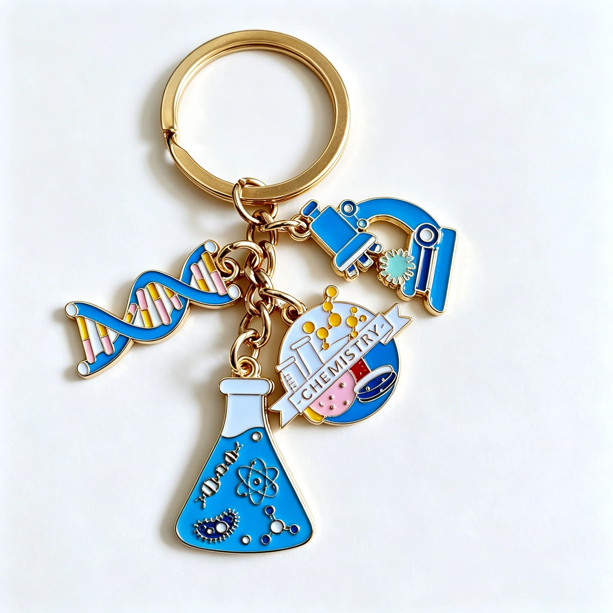 Kawaii Wissenschafts-Schlüsselanhänger Chemielabor DNA-Mikroskop Charm Schlüsselring Taschenanhänger für Lehrer und Studenten – Detail 6