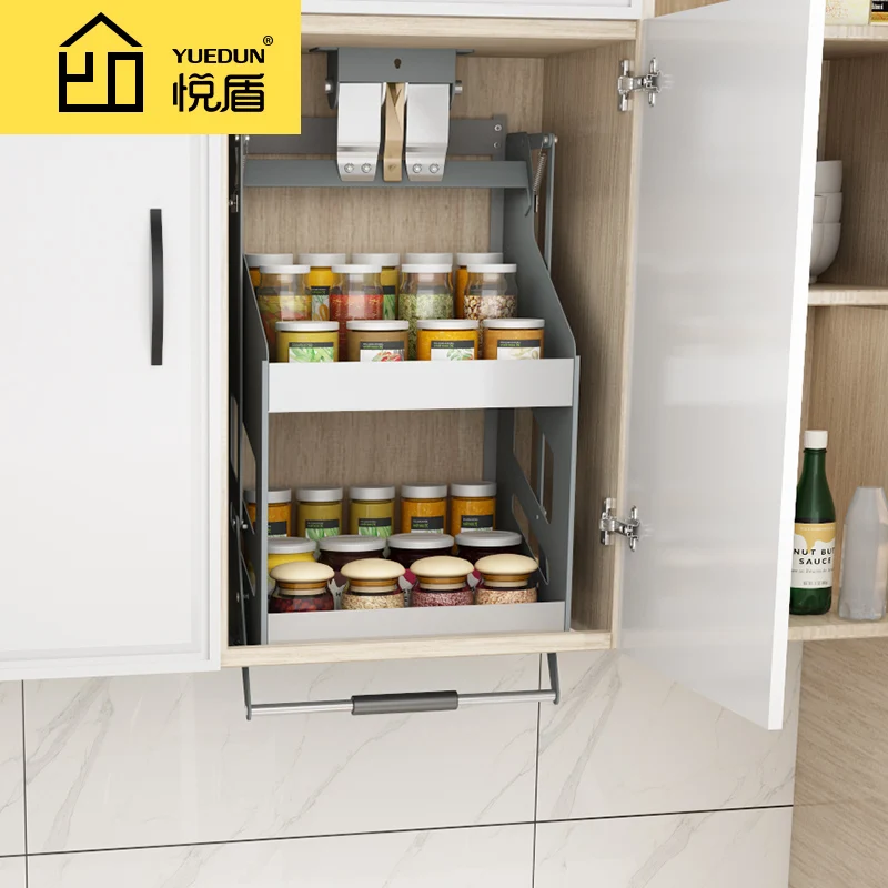 Kitchen hanging cabinet lifting basket pull-down double-layer wall cabinet seasoning basket vertical up and down elevator