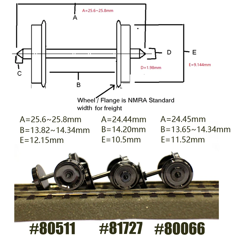 2pcs HO Scale 1:87 36\'\' Metal Wheels for Model Train DC wheel set C8724