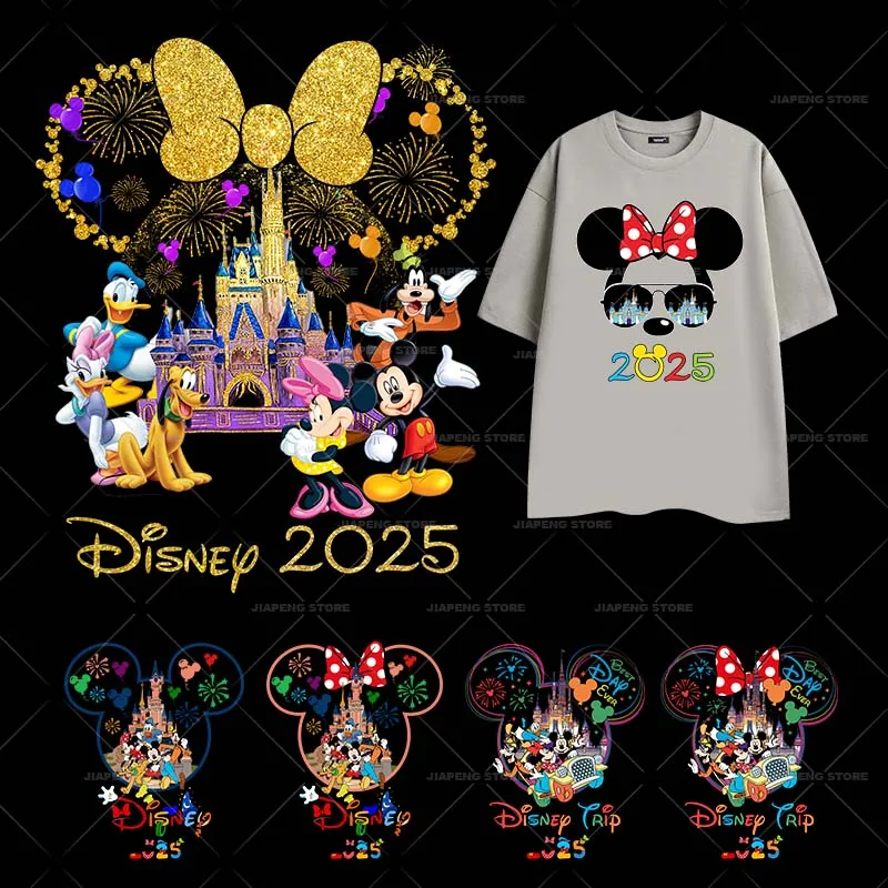 2025 New Year Minnie Thermal Transfer Stickers Iron on Transfers For Clothes Fashion Mickey Mouse Printed Patches On Clothes DIY