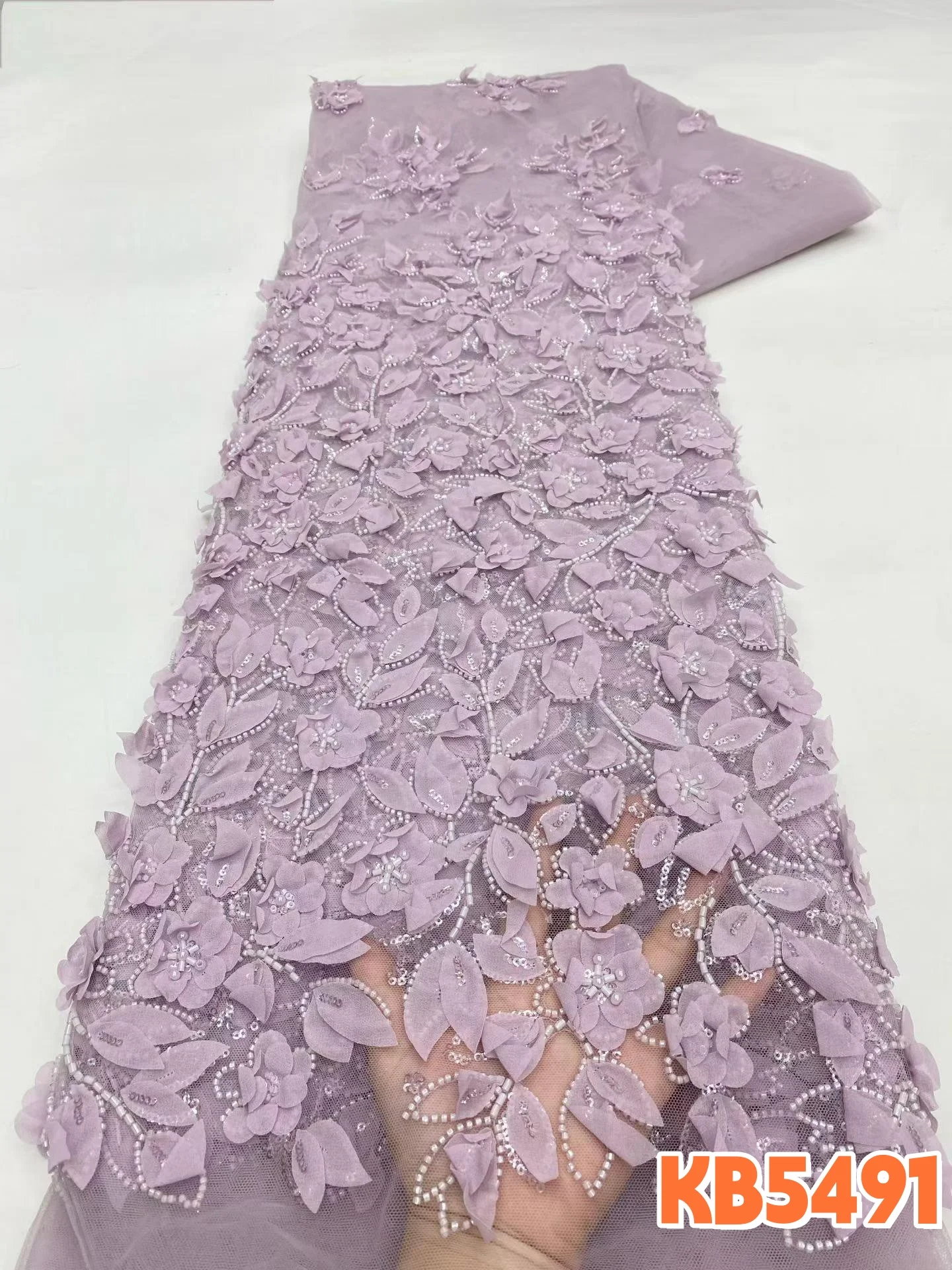 

Blue Applique Flower Beads Lace Sequins Lace Fabric 2026 High Quality African Bridal for Wedding Dress Lace Fabric Sewing KB5491