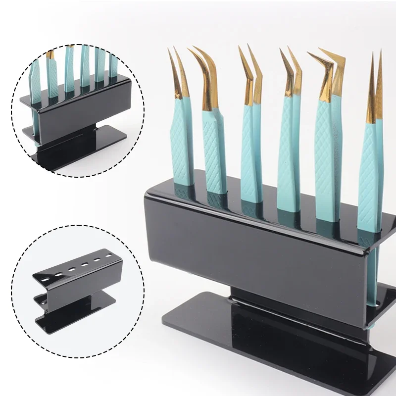 Estante de almacenamiento de pinzas de pestañas acrílicas de 6 agujeros, práctico soporte para pinzas, estante para sujetar extensiones de pestañas, herramientas de maquillaje de belleza para tatuaje
