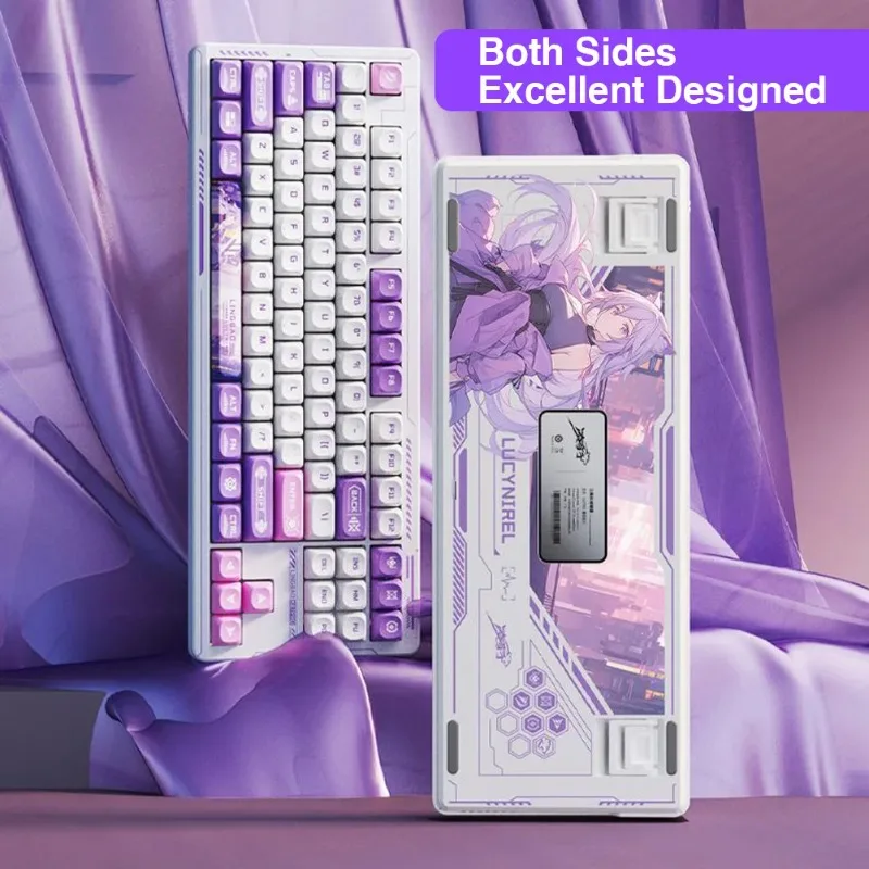 LINGBAO K87 Mechanical Keyboard Hot Swap Gaming Keyboard Wireless Three Mode RGB Backlit GASKET Structure Cute Anime Keycap