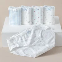 5Pcs/Set Fresh Blue Cotton Women Panties Cute Girl Underwear Mid-Waist Soft Underpants Fashion Print Breathable Female Lingerie
